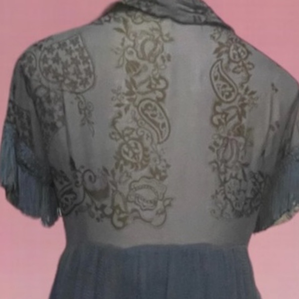 ODD MOLLY Uncorporated Silk Fringe Short Sleeve Mini Dress - Picture 3 of 6